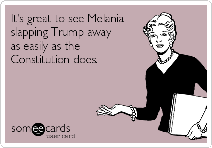 It's great to see Melania
slapping Trump away
as easily as the
Constitution does. 