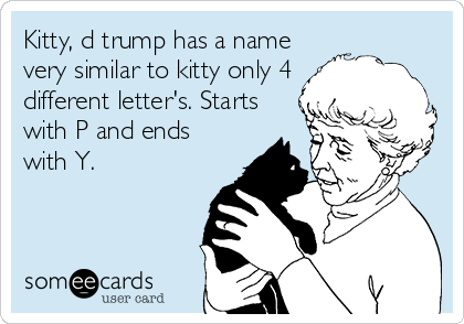 Kitty, d trump has a name
very similar to kitty only 4
different letter's. Starts
with P and ends
with Y. 