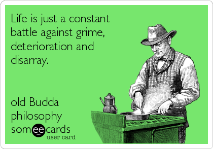 Life is just a constant
battle against grime,
deterioration and
disarray. 


old Budda
philosophy 