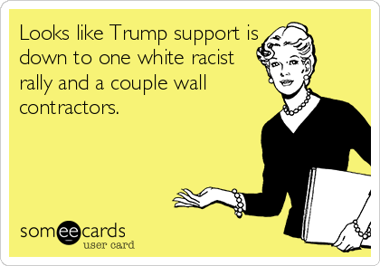 Looks like Trump support is
down to one white racist
rally and a couple wall
contractors.