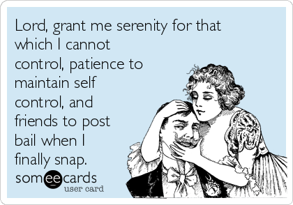 Lord, grant me serenity for that which I cannot control, patience to