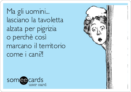 Ma gli uomini...
lasciano la tavoletta
alzata per pigrizia 
o perchè così 
marcano il territorio 
come i cani?!