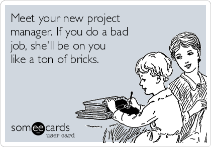 Meet your new project
manager. If you do a bad
job, she'll be on you
like a ton of bricks.