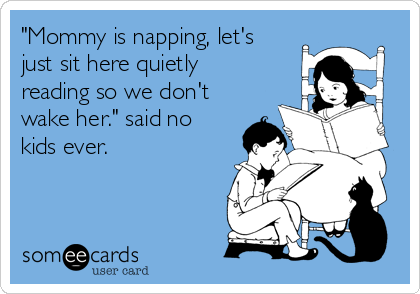 "Mommy is napping, let's
just sit here quietly
reading so we don't
wake her." said no
kids ever. 