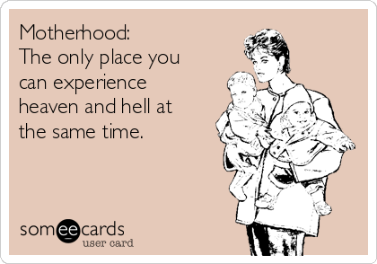 Motherhood:
The only place you
can experience
heaven and hell at
the same time.