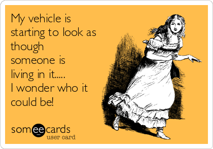 My vehicle is
starting to look as
though
someone is
living in it.....
I wonder who it
could be!