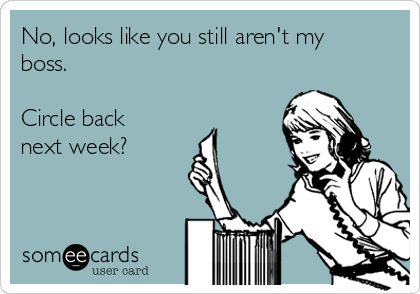 No, looks like you still aren't my
boss.

Circle back
next week?