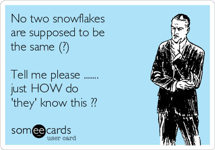 No two snowflakes 
are supposed to be 
the same (?) 

Tell me please .......
just HOW do 
'they' know this ??
