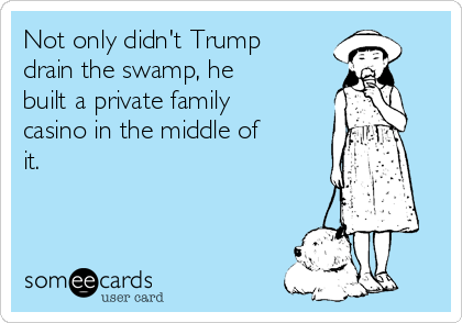 Not only didn't Trump
drain the swamp, he
built a private family
casino in the middle of
it.