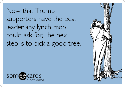 Now that Trump
supporters have the best
leader any lynch mob
could ask for, the next
step is to pick a good tree.