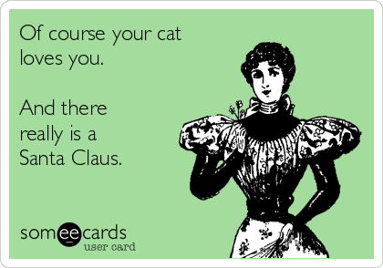 Of course your cat
loves you.

And there
really is a
Santa Claus.