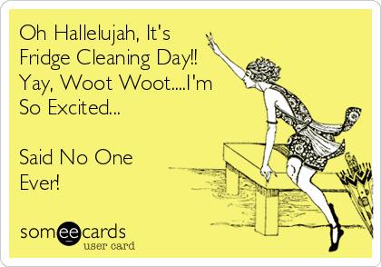 Oh Hallelujah, It's
Fridge Cleaning Day!!
Yay, Woot Woot....I'm
So Excited...

Said No One
Ever!  