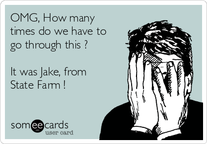 OMG, How many
times do we have to
go through this ?

It was Jake, from
State Farm !