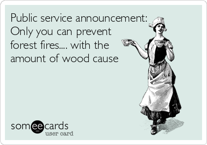 Public service announcement:
Only you can prevent
forest fires.... with the
amount of wood cause