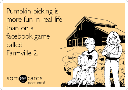 Pumpkin picking is
more fun in real life
than on a
facebook game
called
Farmville 2.