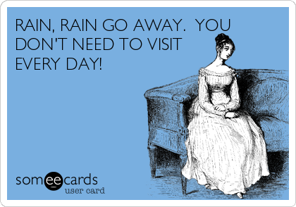 RAIN, RAIN GO AWAY.  YOU
DON'T NEED TO VISIT
EVERY DAY!