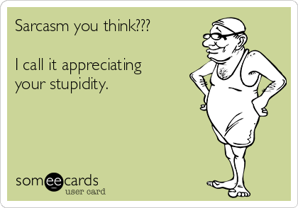 Sarcasm you think??? 

I call it appreciating
your stupidity.