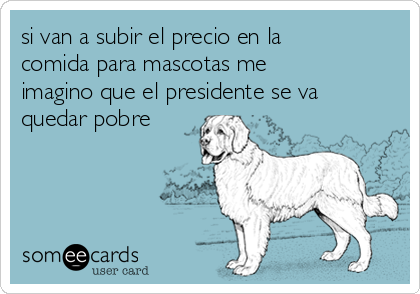 si van a subir el precio en la
comida para mascotas me
imagino que el presidente se va
quedar pobre