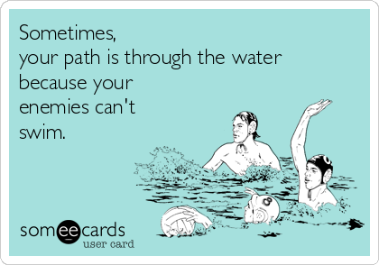 Sometimes, 
your path is through the water
because your
enemies can't
swim.