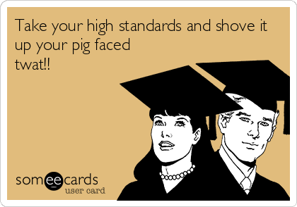 Take your high standards and shove it
up your pig faced
twat!!