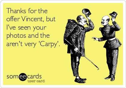 Thanks for the
offer Vincent, but
I've seen your
photos and the
aren't very 'Carpy'.