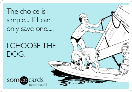 The choice is
simple... If I can
only save one.....

I CHOOSE THE
DOG. 