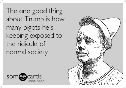 The one good thing
about Trump is how
many bigots he's
keeping exposed to
the ridicule of
normal society.