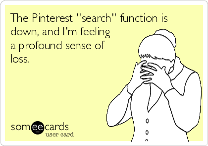 The Pinterest ''search'' function is
down, and I'm feeling
a profound sense of
loss. 