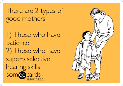 There are 2 types of
good mothers:

1) Those who have
patience 
2) Those who have
superb selective
hearing skills