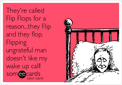 They're called
Flip Flops for a
reason...they Flip
and they flop.
Flipping
ungrateful man
doesn't like my
wake up call! 