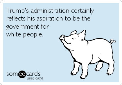 Trump's administration certainly
reflects his aspiration to be the
government for
white people. 