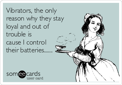 Vibrators, the only
reason why they stay
loyal and out of
trouble is
cause I control
their batteries.......