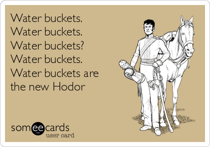 Water buckets. 
Water buckets. 
Water buckets? 
Water buckets. 
Water buckets are
the new Hodor