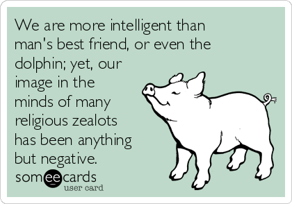 We are more intelligent than
man's best friend, or even the
dolphin; yet, our
image in the
minds of many
religious zealots
has been anything
but negative.