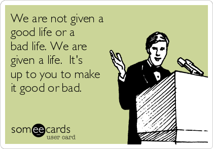 We are not given a
good life or a
bad life. We are
given a life.  It's
up to you to make
it good or bad.