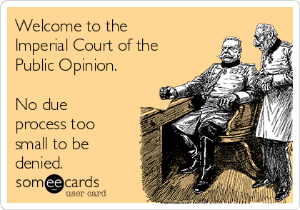 Welcome to the 
Imperial Court of the
Public Opinion.  

No due
process too
small to be
denied.