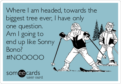 Where I am headed, towards the
biggest tree ever, I have only
one question.
Am I going to
end up like Sonny
Bono? 
#NOOOOO