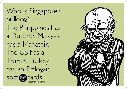 Who is Singapore's
bulldog? 
The Philippines has 
a Duterte. Malaysia
has a Mahathir.
The US has a
Trump. Turkey
has an Erdogan.