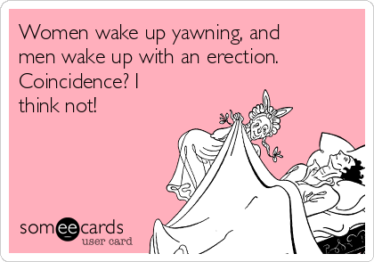 Women wake up yawning, and
men wake up with an erection.
Coincidence? I
think not!