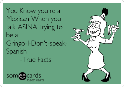 You Know you're a
Mexican When you
talk ASINA trying to
be a
Gringo-I-Don't-speak-
Spanish 
       -True Facts