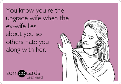 You know you're the
upgrade wife when the
ex-wife lies
about you so
others hate you
along with her.