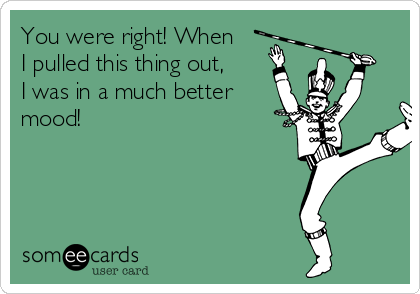 You were right! When
I pulled this thing out,
I was in a much better
mood! 